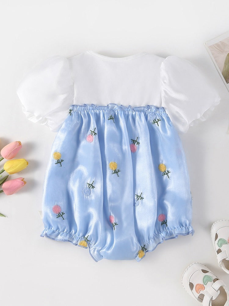 Summer New Arrival Baby Girls Floral Pattern Short Sleeves Big Bow Onesies-1