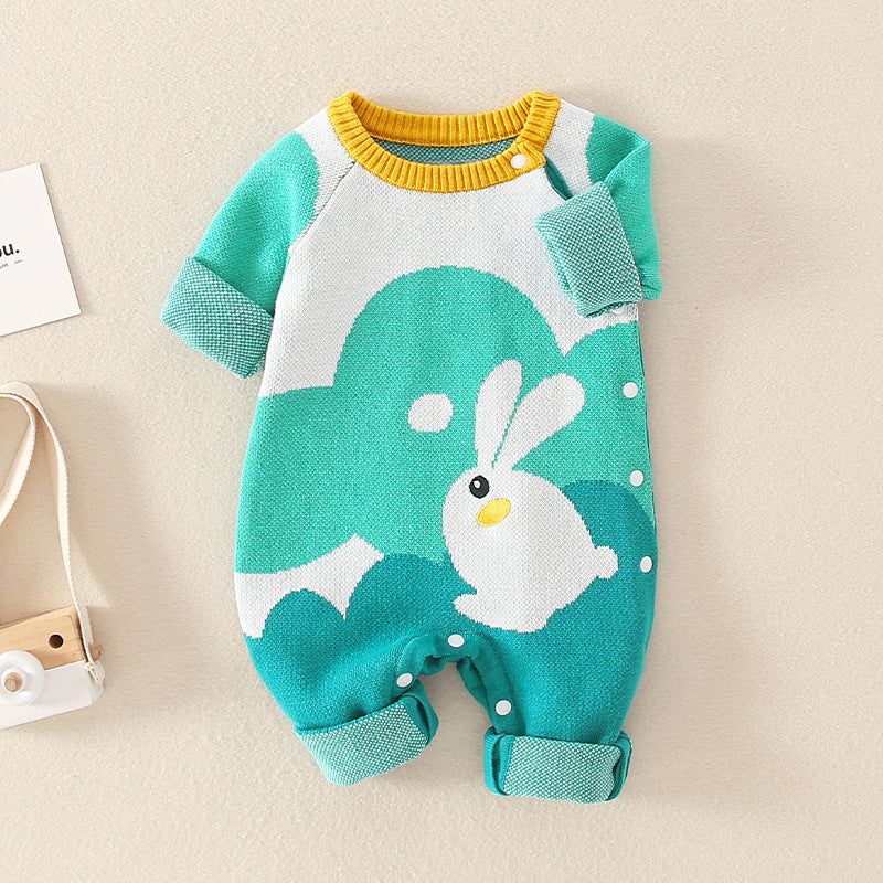 Autumn Rabbit Pattern Handknit Quality Romper-0