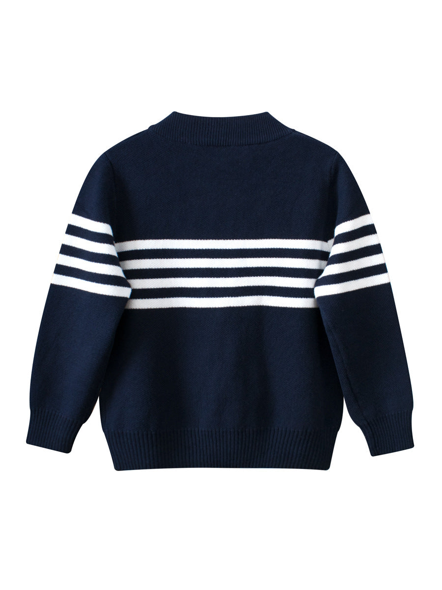 Baby Boy Kids Striped Pattern Zipper Front Design All Match Cardigan-1