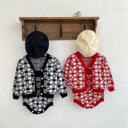 Autumn Heart Pattern Knitted Onesies &amp; Cardigan Sets-0