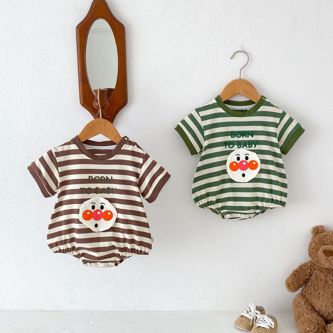 Unisex Summer New Arrival Short Sleeves Striped Crew Neck Joker Pattern Baby Onesies-0