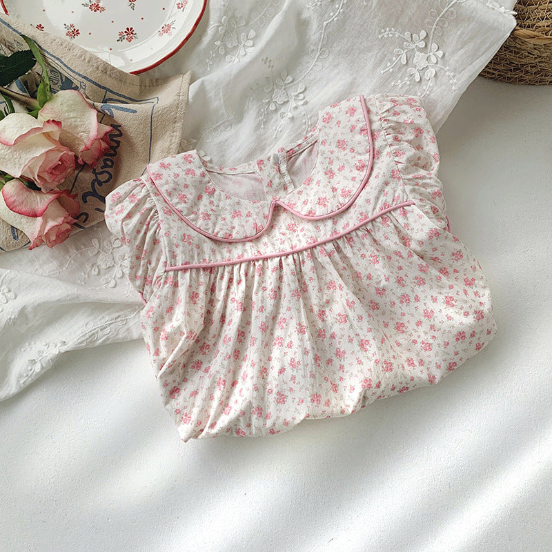 Summer Baby Kids Girls Short Sleeves Pink Floral Dress-3