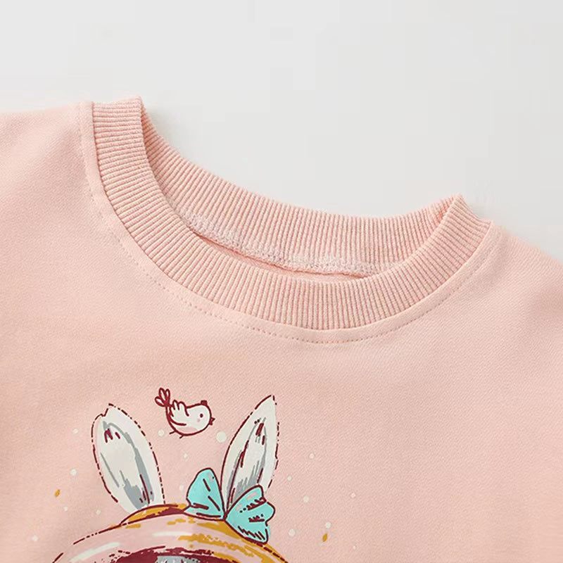 Baby Girl Cartoon Print Pattern Loose Pullover Round Neck Hoodies-1