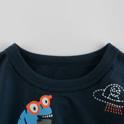 Baby Boy Dinosaur Print Round Collar Short-Sleeved Tee Shirt In Summer-1