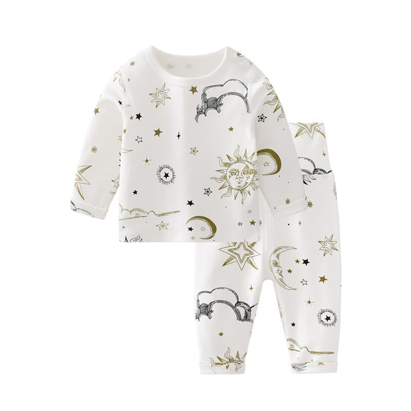 New Arrival Baby Sun Moon Star Graphic Long Sleeve Bottoming Shirt &amp; Trousers Clothing Sets-1