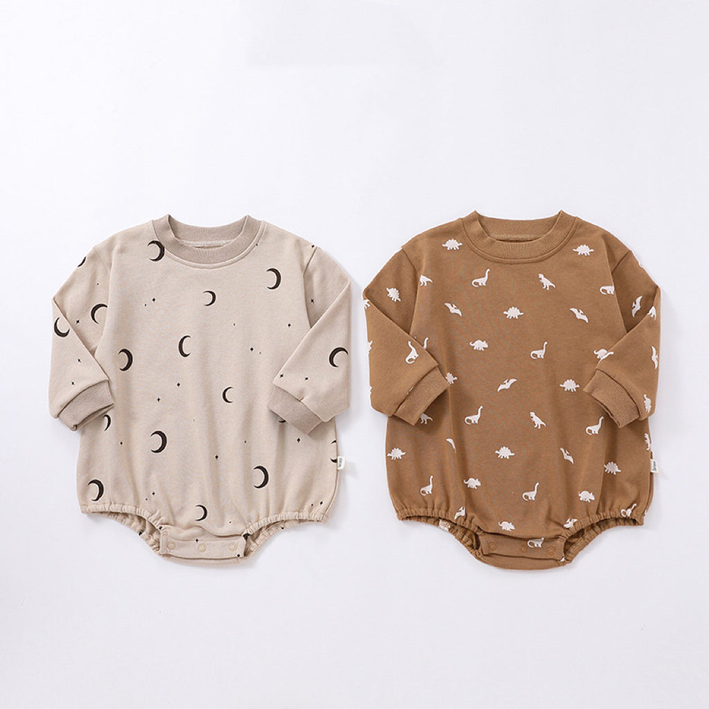 Baby Print Pattern Crewneck Long Sleeve Quality Triangle Onesies-1