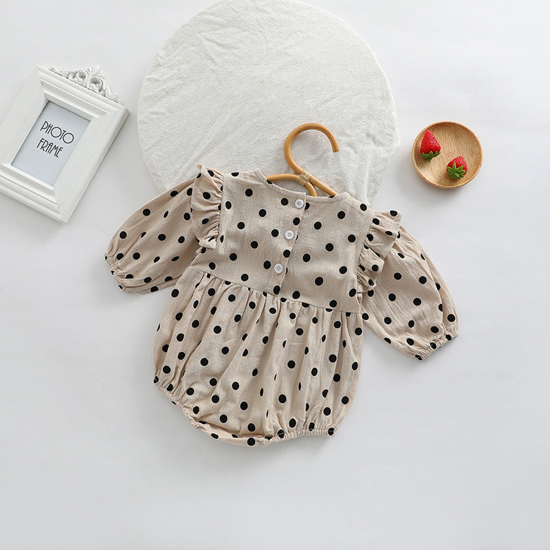 Baby Girl Polka Dot Pattern Little Flying Sleeve Loose Bodysuit-1