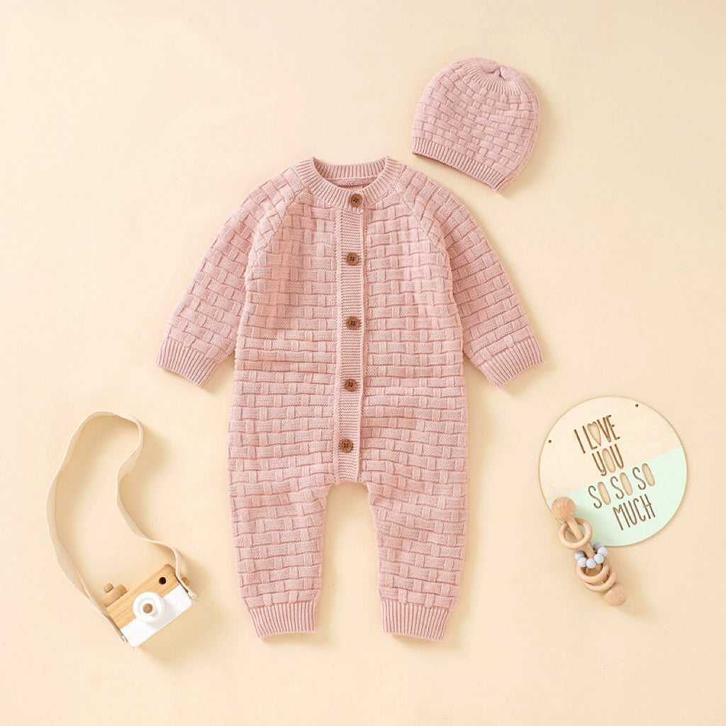 Baby Solid Color Full Button Design Knit Hot Selling Rompers-0