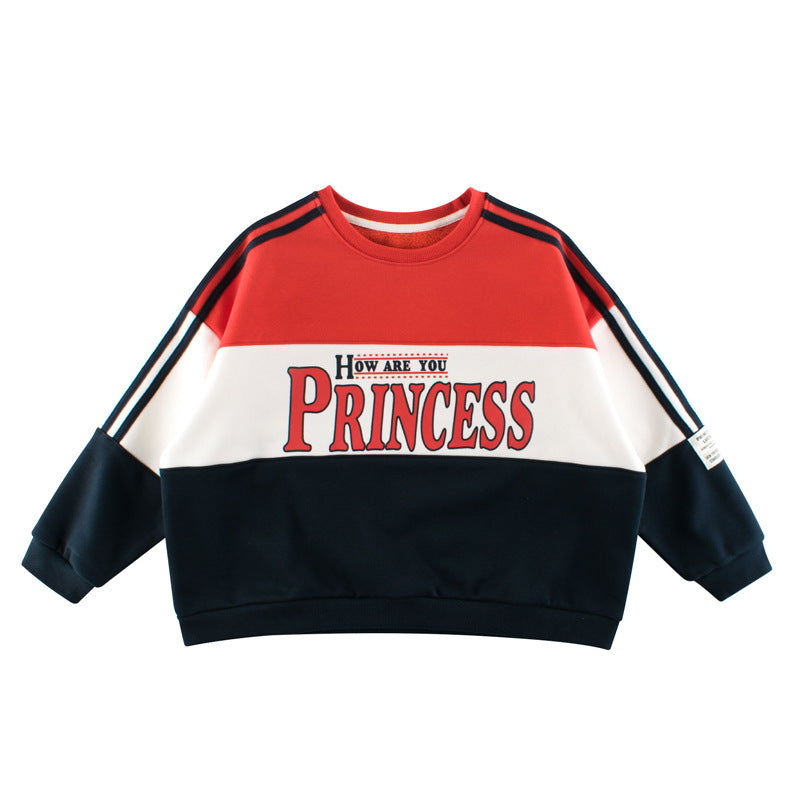 Children Slogan Pattern Color Contrast Design Velvet Hoodies-1