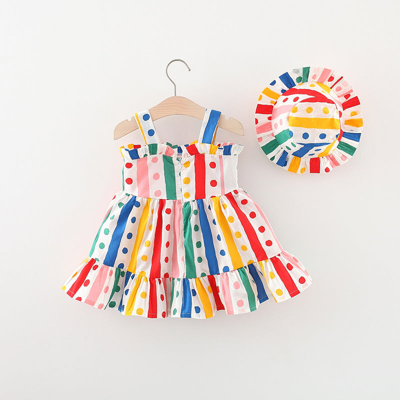 Baby Girl Colorful Dot Pattern Big Bow Tie Design Sling Dress-1