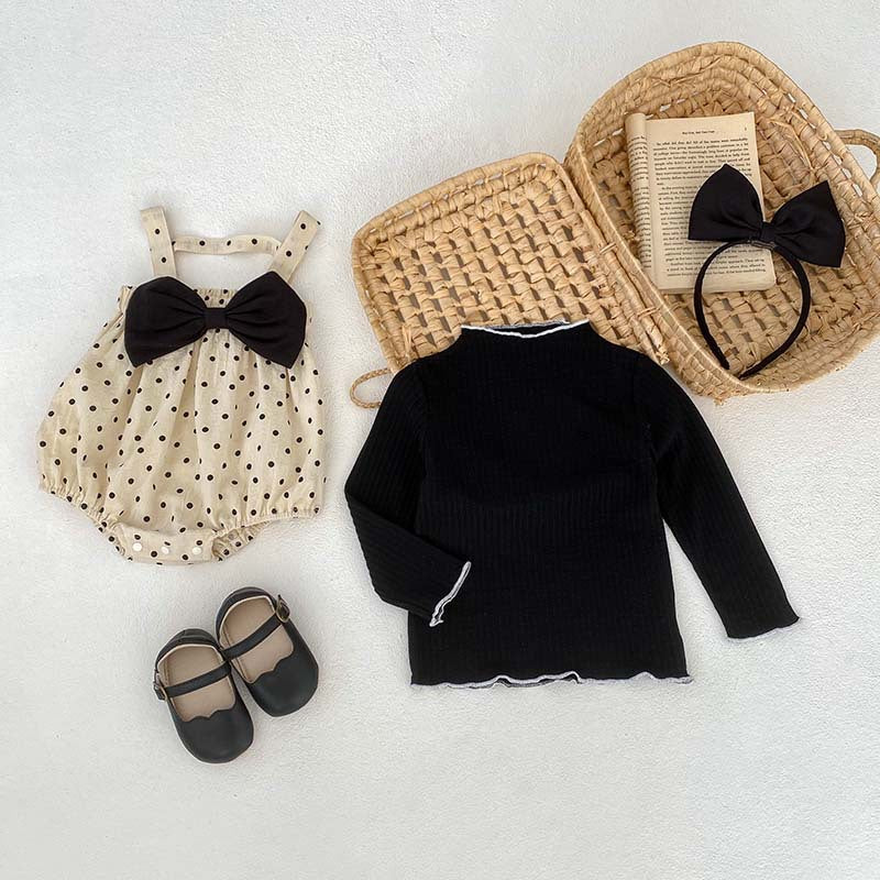 New Arrival For Spring/Autumn: Polka Dot Overall Onesies And Long Sleeve Base Layer Top Set-1