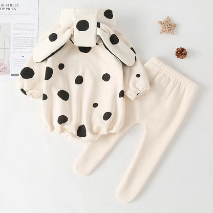 Baby Polka Dot Pattern Onesies With Hat Combo Solid Trousers Sets-1