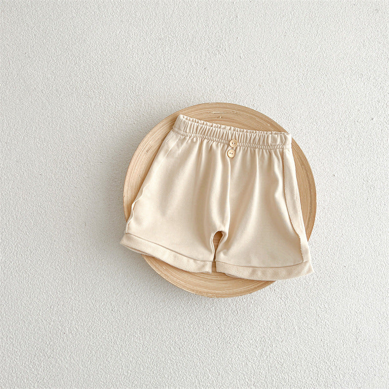 Baby Unisex Solid Color Comfy Summer Shorts In Summer-1