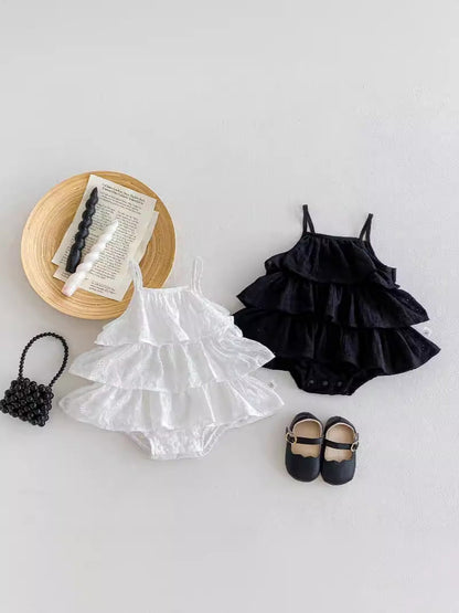 New Arrival Summer Baby Kids Girls Hollow Out Pattern Solid Color Sleeveless Strap Onesies-0