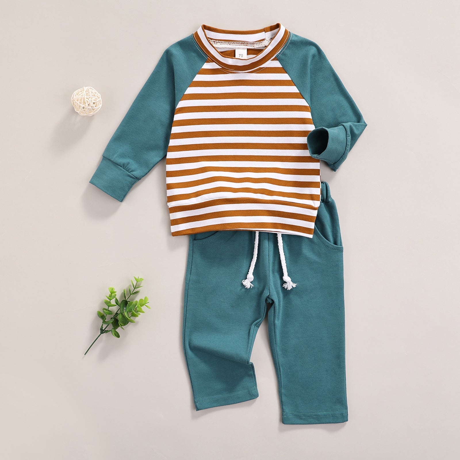 Baby Striped Pattern Contrast Design Hoodies Combo Solid Pants Sets-1