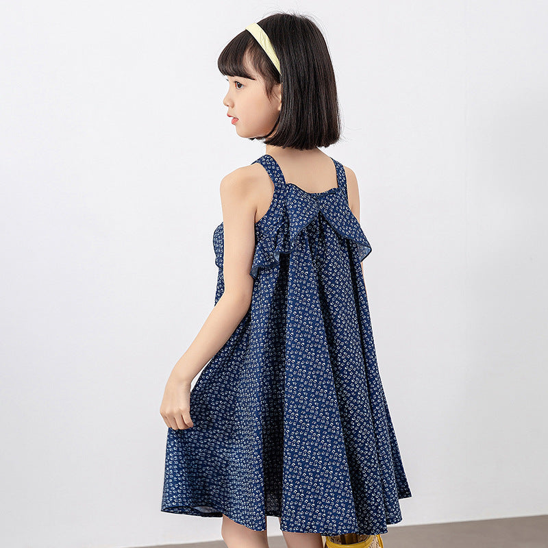 Girls Polka Dot Pattern Sleeveless Ruffle Design Dress-1