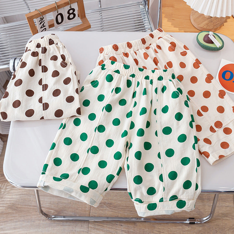 Summer Kids Girls Thin Soft Breathable Polka Dots Pattern Casual Pants-5