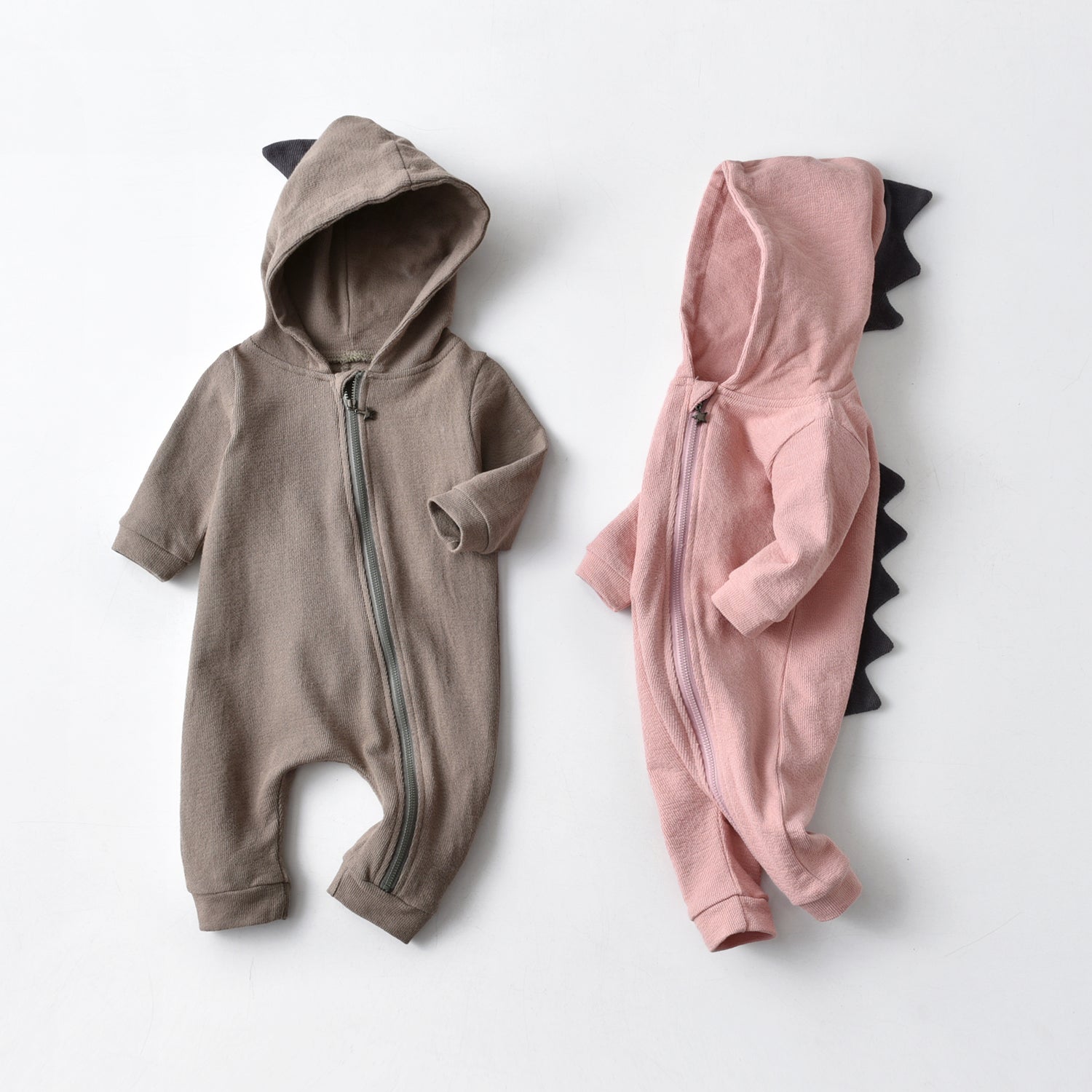 Baby Boy Solid Dinosaur Pattern Zip Design Hoodie Jumpsuit-0