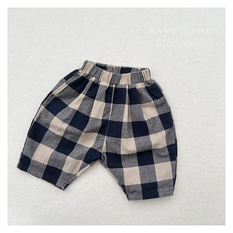 Summer Hot Selling Unisex Plaid Soft Cotton Thin Pants-0