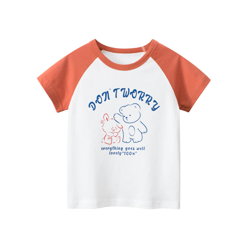 Baby Print Pattern Colorblock Design O-Neck Tee-1