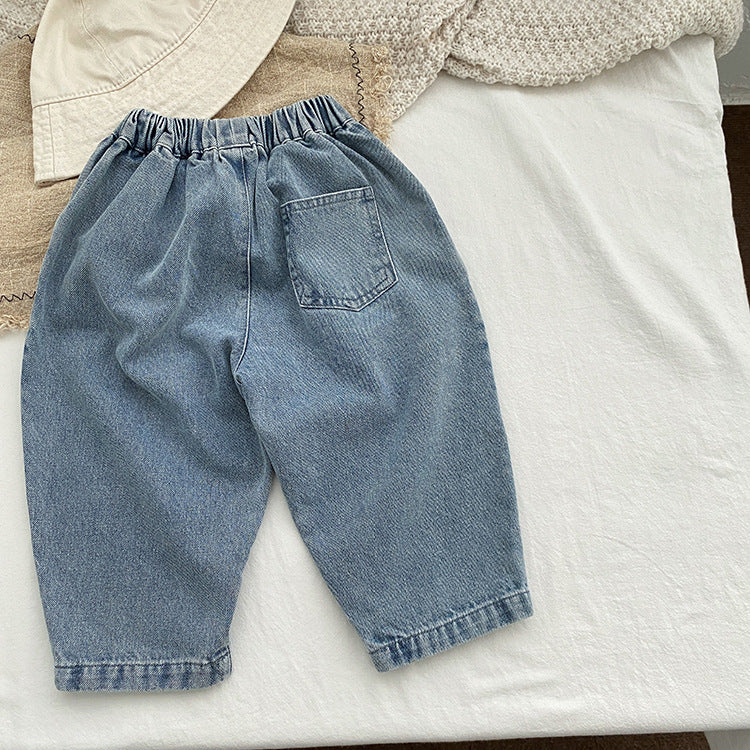 Baby Boy And Girl Light Blue Loose Vintage Style Jean Pants-1