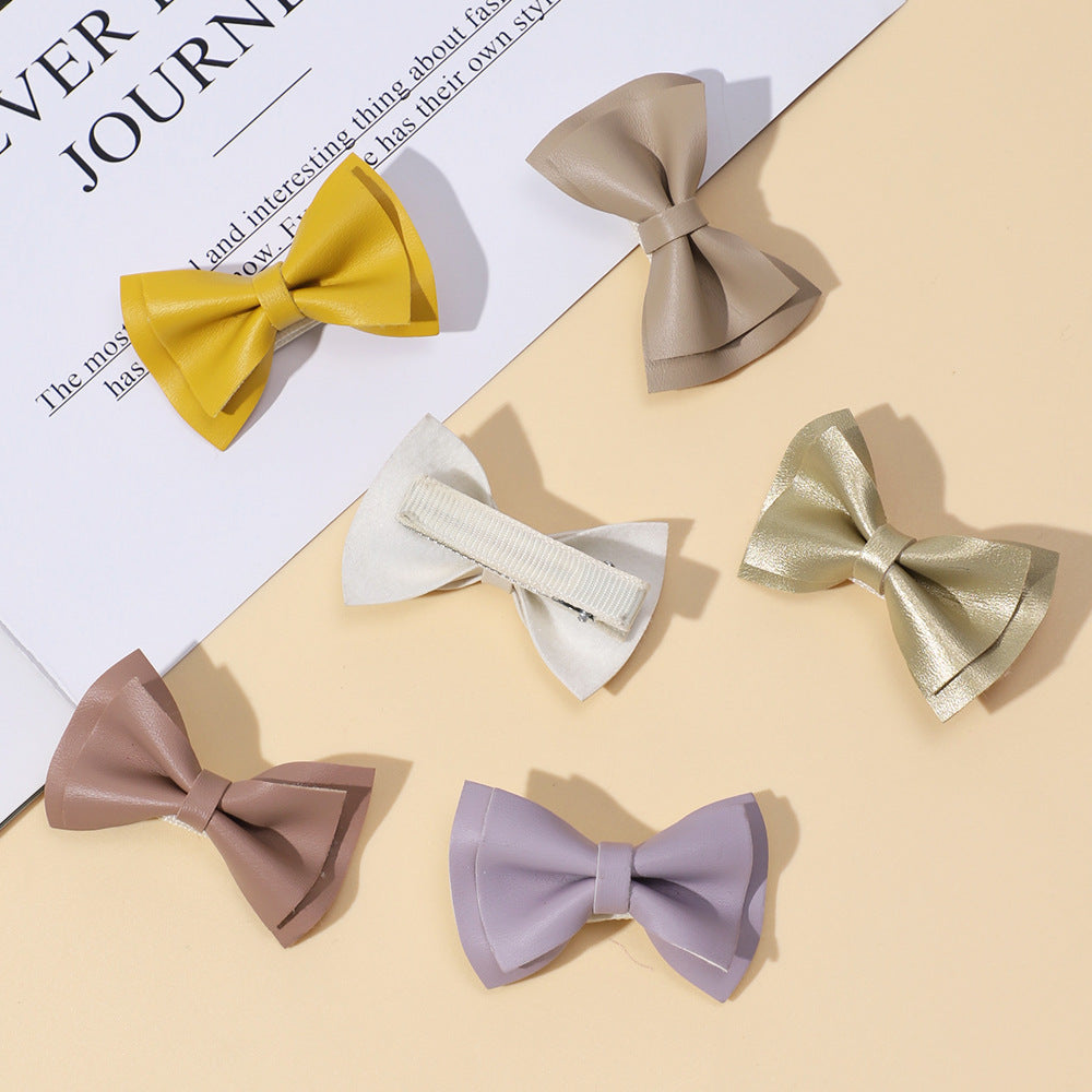 Girls Plain Solid Color Bow Tie Hair Clips Handmade Cloth Accessory-1