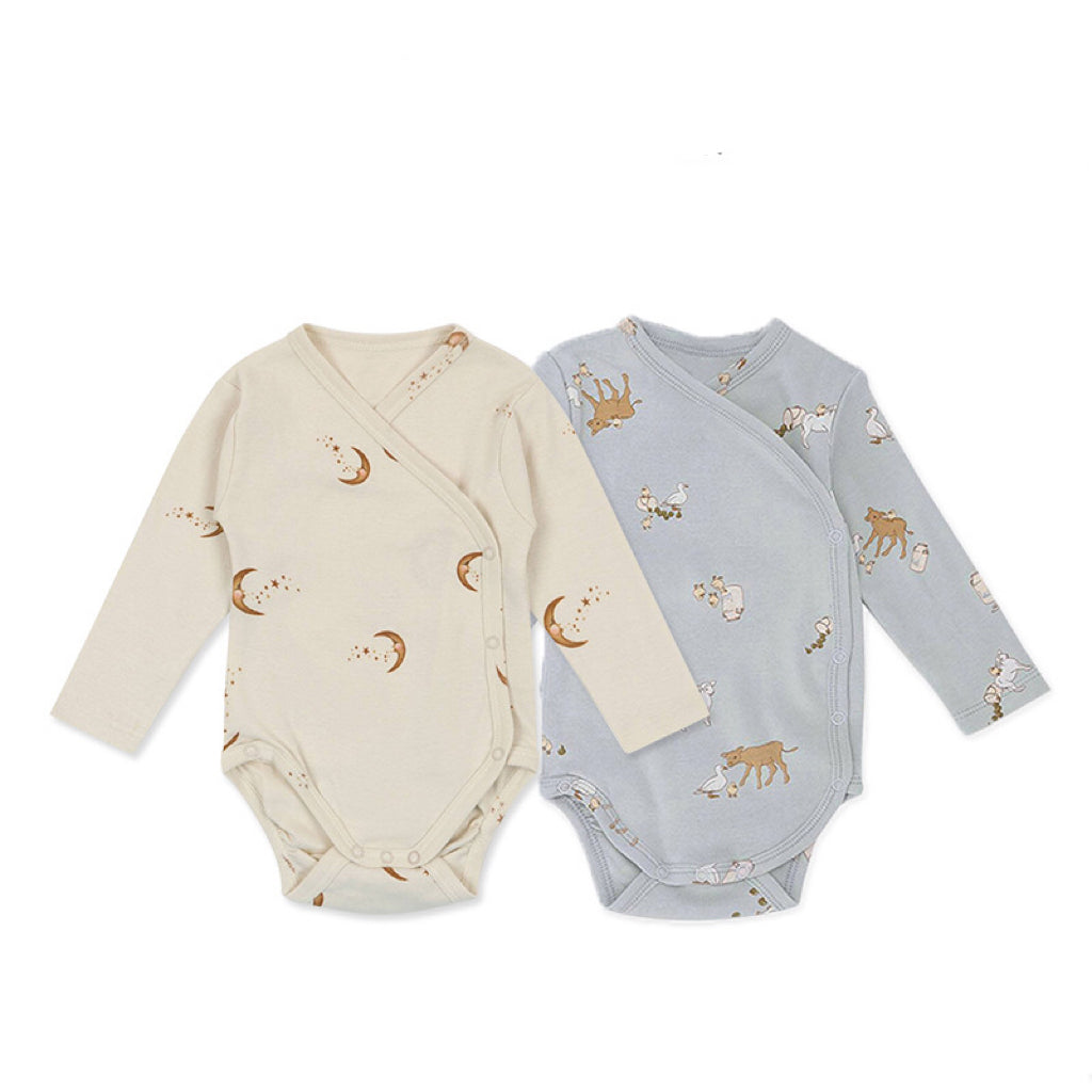 Baby Print Pattern Side Button Design Long Sleeve Comfy Onesies-1