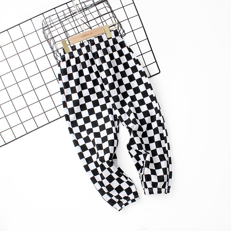 Baby Boy Checkerboard Pattern Summer Loose Pants-0