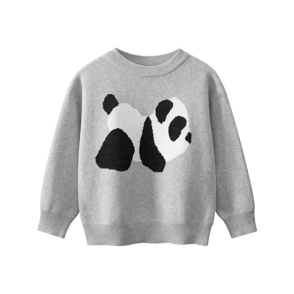 Baby Boy Kids Panda Pattern Crew Neck Long Sleeves Knitwear Pullover-1