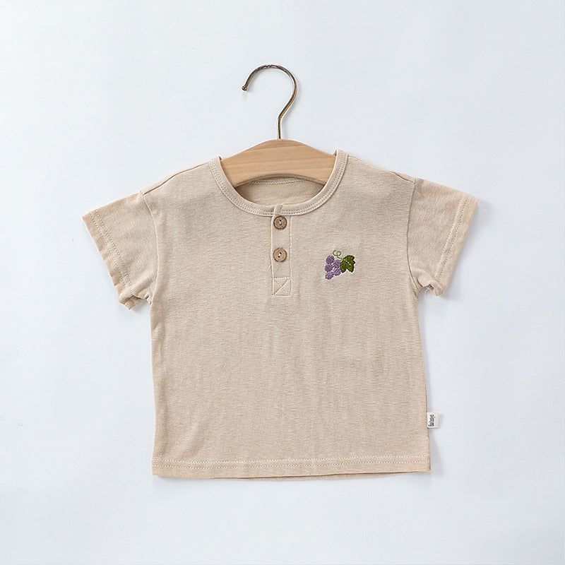 Summer Baby Kids Unisex Fruit Embroidered Logo Short Sleeves Simple T-Shirt-1