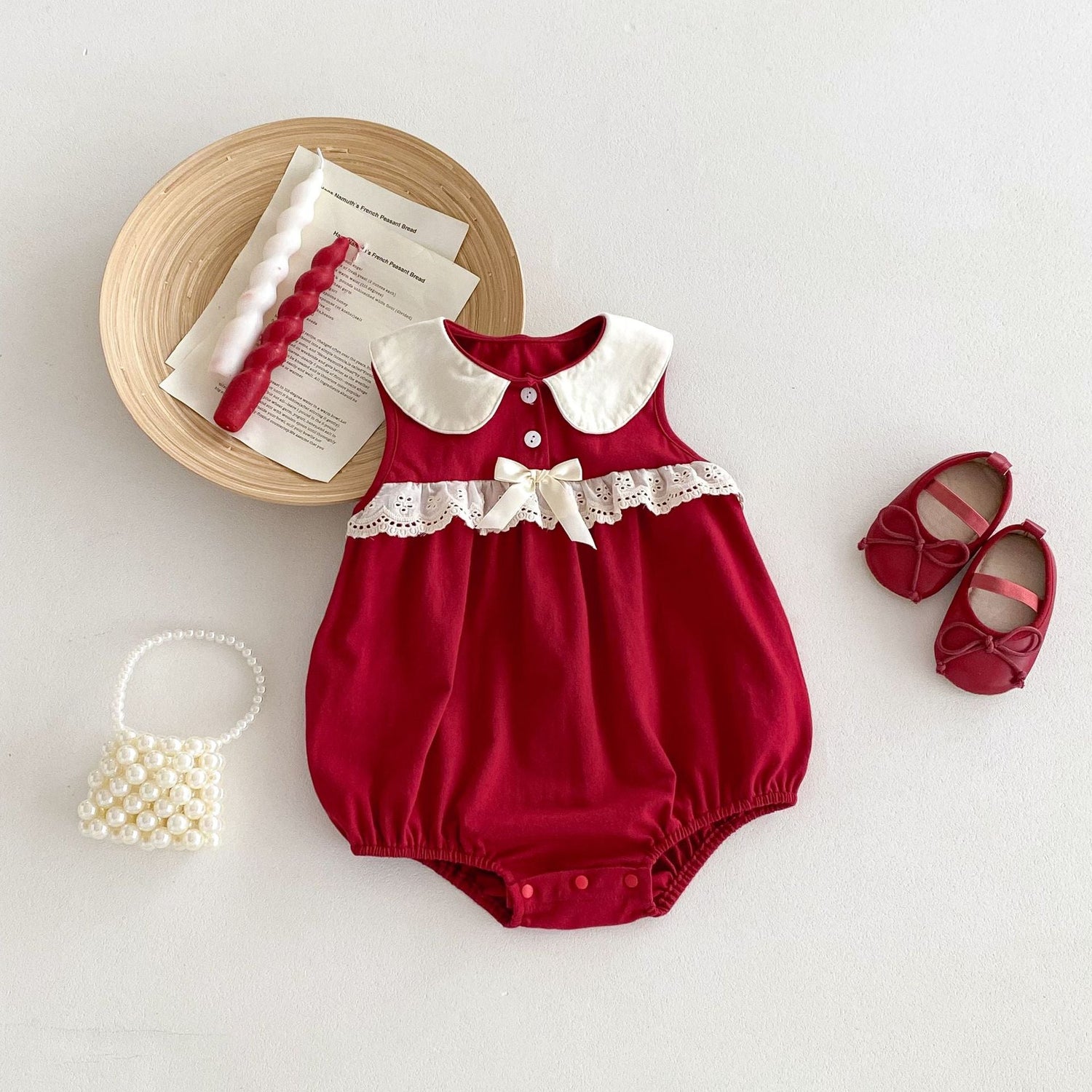 Hot Selling Summer Baby Kids Girls Color Patchwork Sleeveless Red Onesies-0