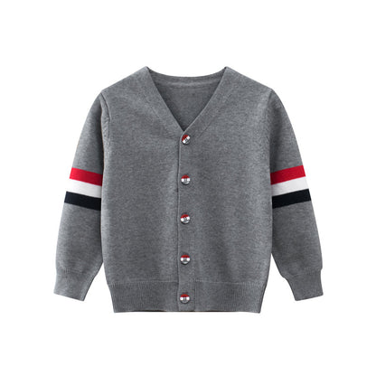 Boys Strips Button-Front Cardigans In Spring-1