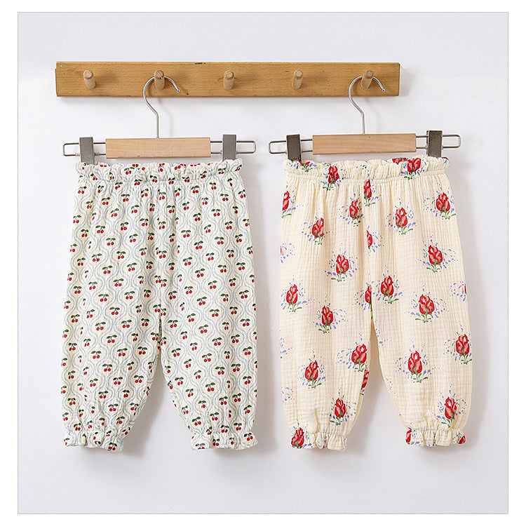 Children’s Summer Unisex Floral/Fruits/Animals Pattern Thin Breathable Pants – Home Kids Pajamas Trousers-1