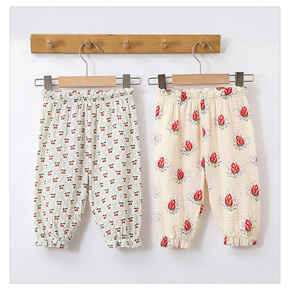 Children’s Summer Unisex Floral/Fruits/Animals Pattern Thin Breathable Pants – Home Kids Pajamas Trousers-1