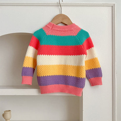 Baby Girl Rainbow Strips Knitting Pullover Sweater-1