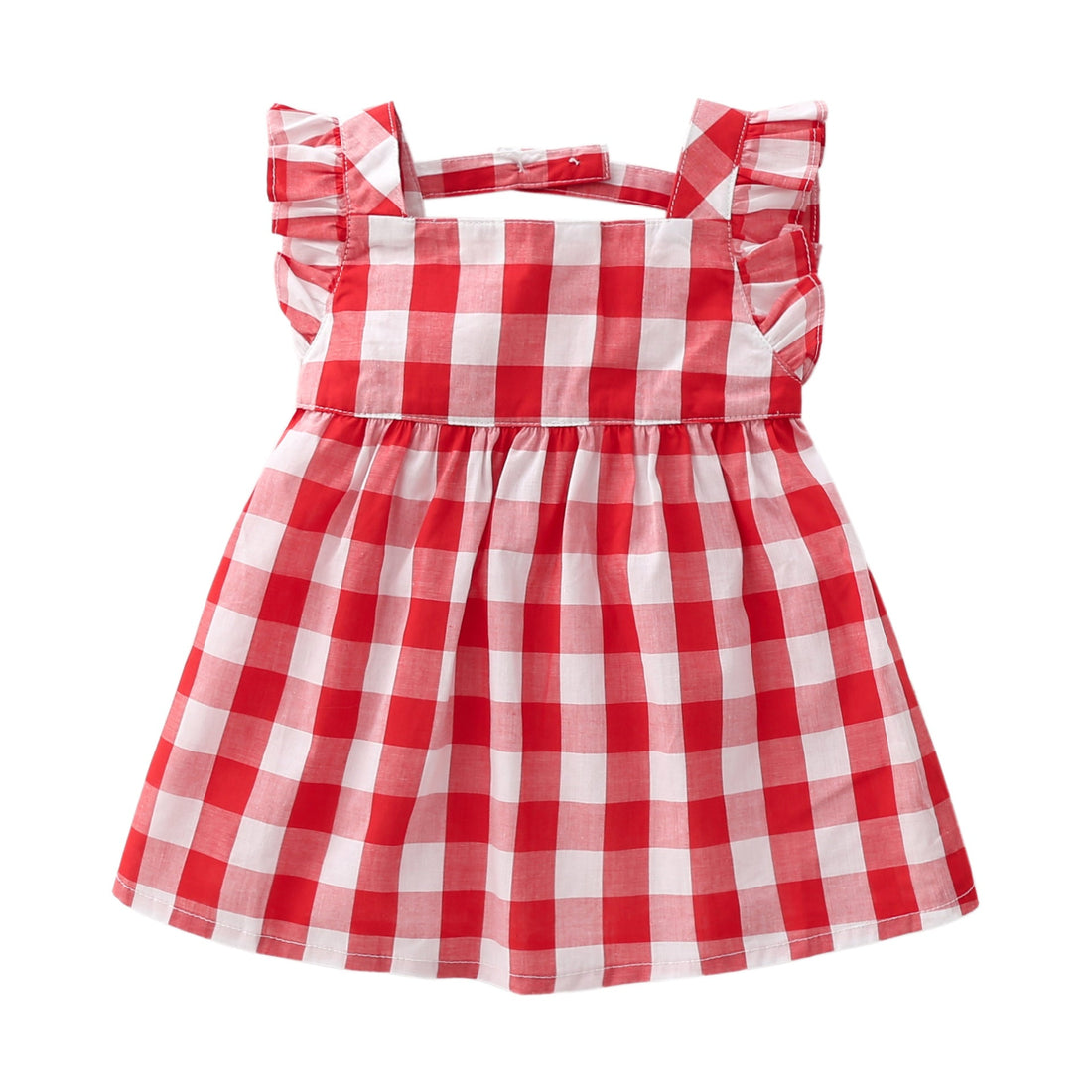 Baby Girls Plaid Print Lace Design Square Collar Sleeveless Dress With Bow Hat In Summer-1