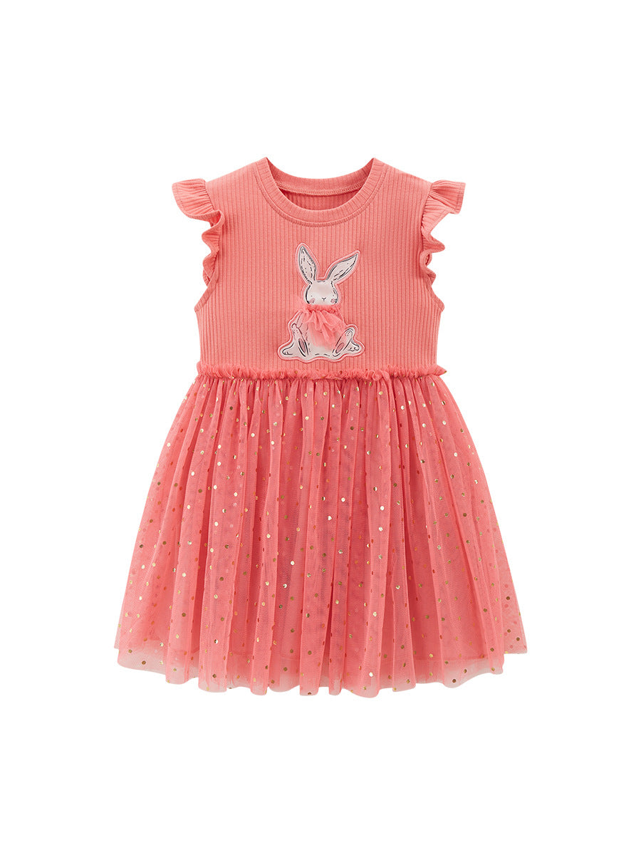 Summer Baby Girls Sleeveless Rabbit Cartoon Chiffon Dress-0