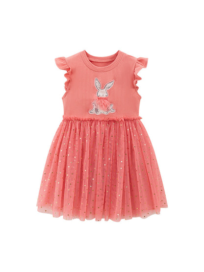 Summer Baby Girls Sleeveless Rabbit Cartoon Chiffon Dress-0