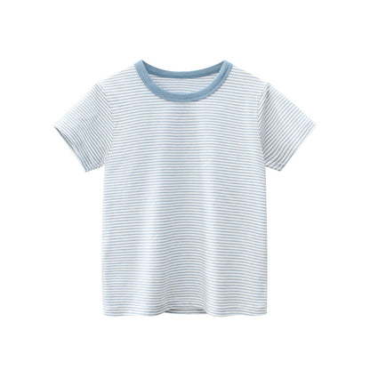 Baby Striped Pattern Casual Round Neck T Shirt Outfits-1