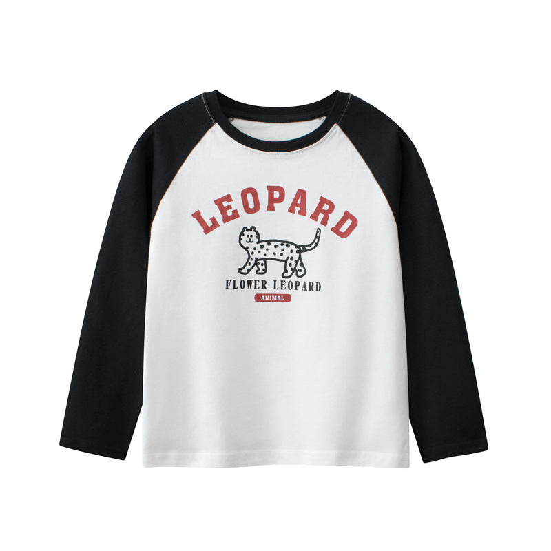 Baby Boy Kids Leopard Cartoon Letters Printing Crew Neck Long Sleeve Pullover-0