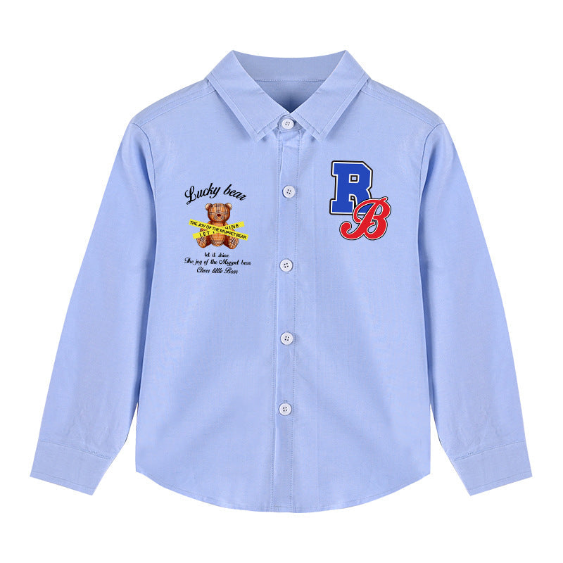 Baby Boy Bear And Slogan Pattern Lapel Design Cute Shirt-0