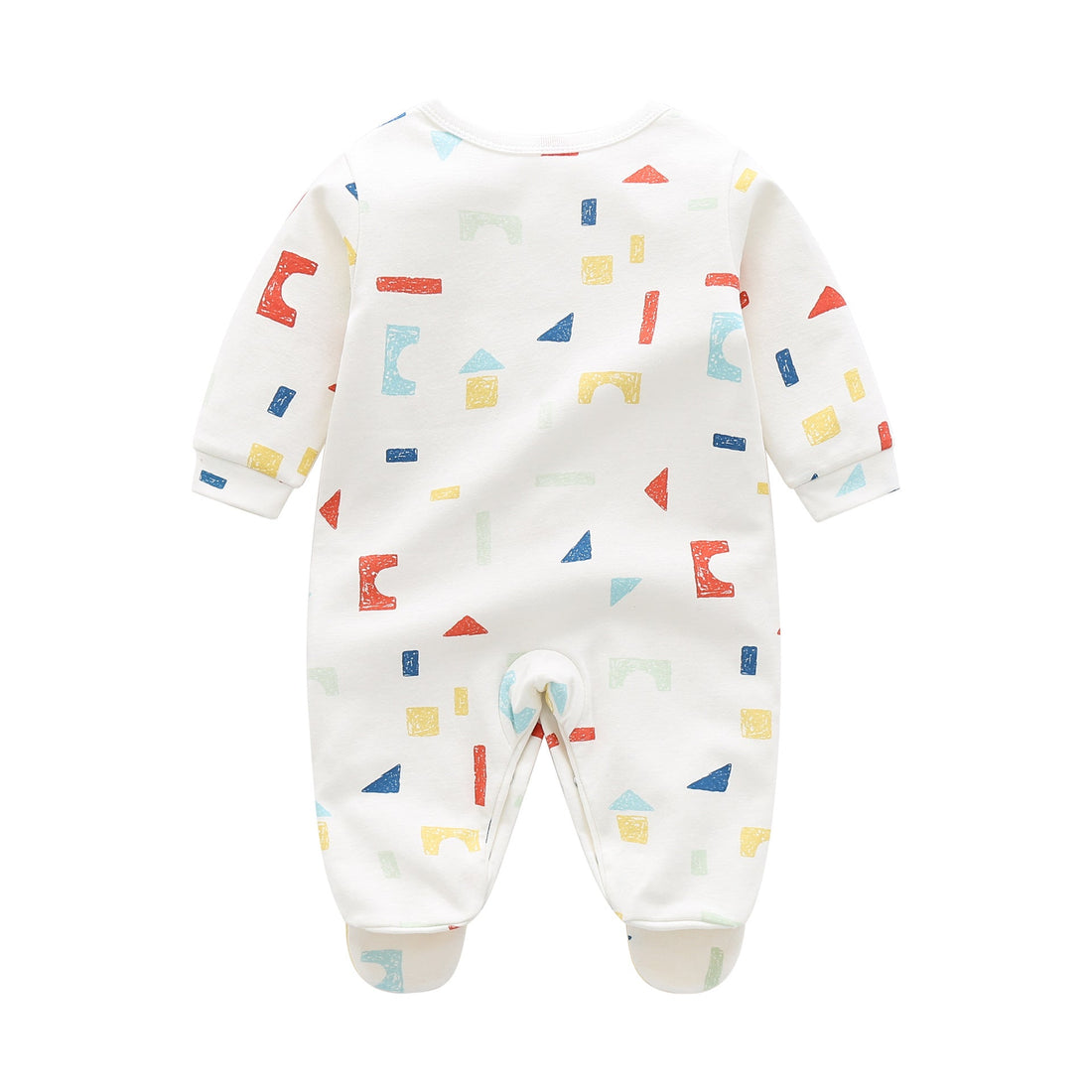 Baby Boy And Girl Geometric Print Single Breasted Design Long-Sleeved O-Neck Rompers-1