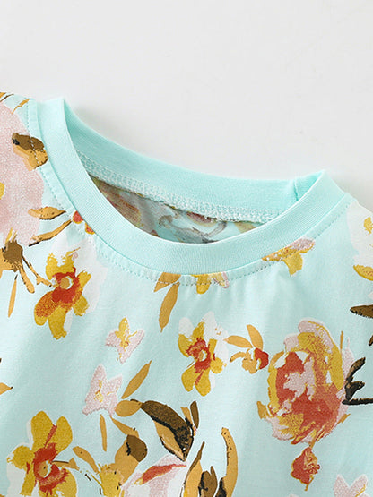 Summer Baby Kids Girls Floral Print Short Sleeves T-Shirt And Shorts Casual Clothing Set-2