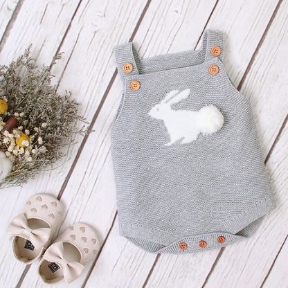 Baby Girl 1pcs 3D Bunny Embroidered Graphic Strap Knitted Onesies Bodysuit-0