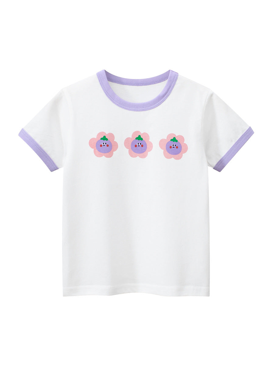 Fruit Flowers Cartoon Pattern Girls’ T-Shirt In European And American Style For Summer-1