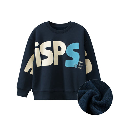 Baby Boy Kids Letters Printing Crew Neck Long Sleeve Fleece Pullover-1