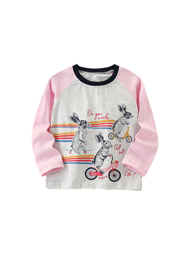 Girls Cartoon Printing Pattern Comfy Cotton Top Pullover-0