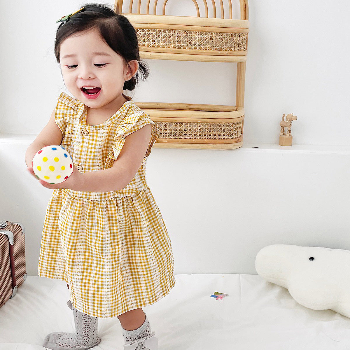 New Arrival Summer Baby Girls Plaid Sleeveless Cotton Dress-5