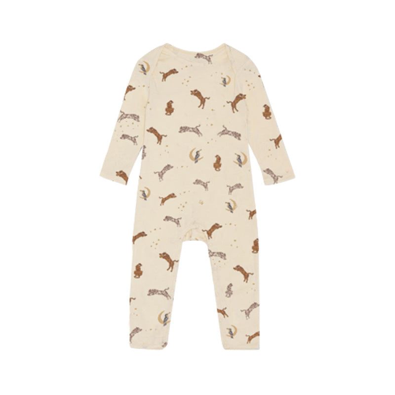 Baby Floral &amp; Animals Print Pattern Long Sleeves Soft Jumpsuit-1