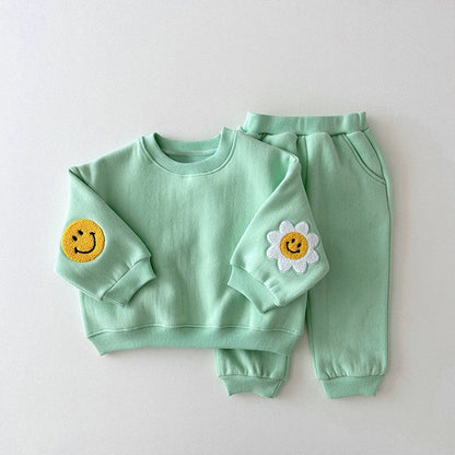 Baby Girls Kids Cartoon Pattern Knitted Crew Neck Casual Pullover Solid Color Pants Set-1